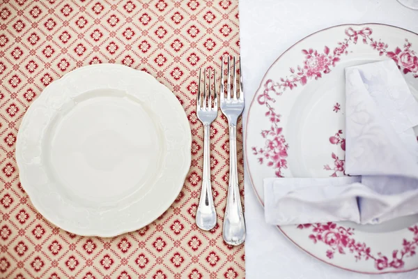 Empty dinner plate, drawing the fork set