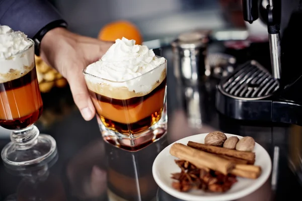 Preparation of caramel coffee — Stock Photo, Image