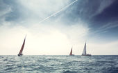 Картина, постер, плакат, фотообои "sailing ship yachts with white sails", артикул 34088021