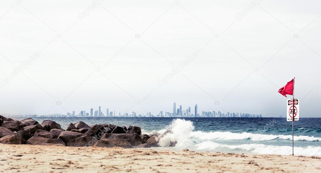 Gold Coast beach with No Swimming sign
