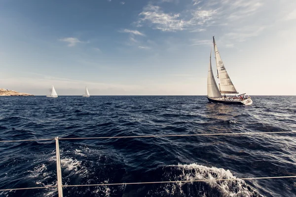 Sailing ship yachts with white sails — Stock Photo, Image