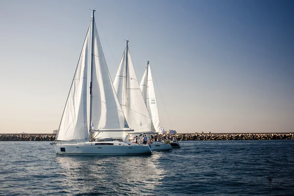 白い帆でヨットをセーリング — ストック写真