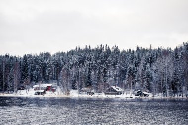 kış orman içinde küçük bir köy