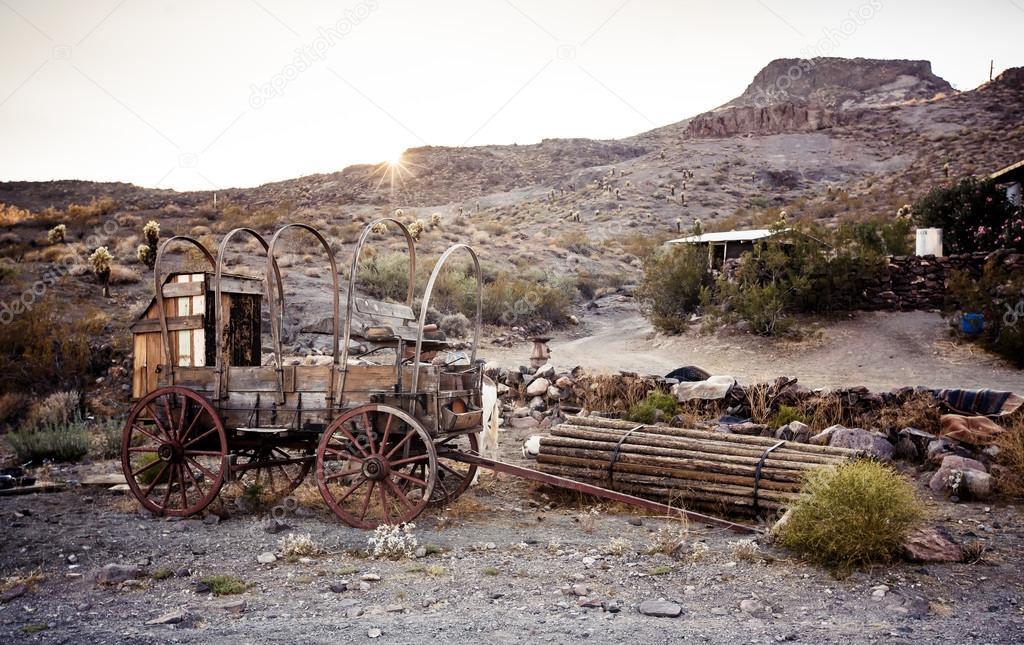 Horse drawn wagon in the Mojave desert.