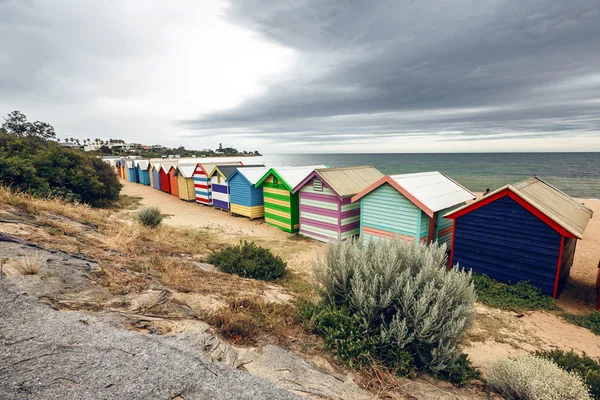 Brighton baai beachhouses — Stockfoto