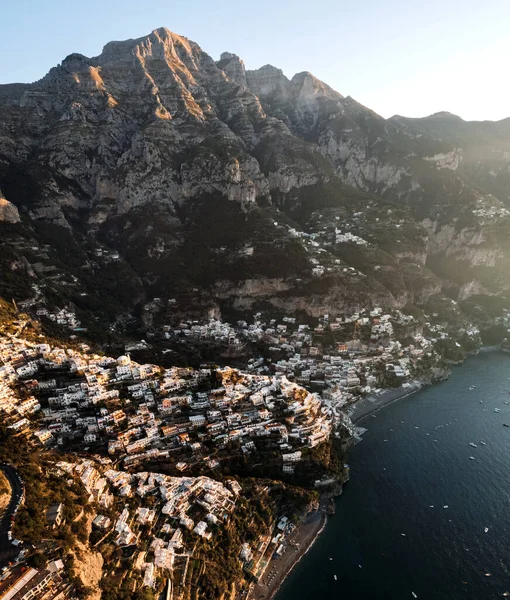 Vista Aérea Positano Pequeño Pueblo Largo Costa Amalfi Italia —  Fotos de Stock