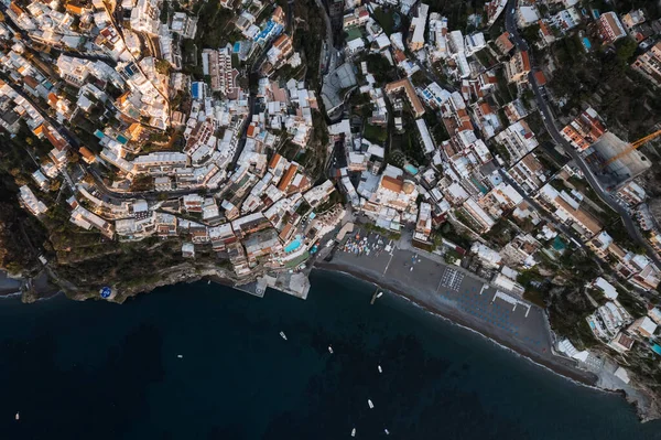 Positano Nun Havadan Görünüşü Amalfi Sahili Nde Küçük Bir Kasaba Stok Resim