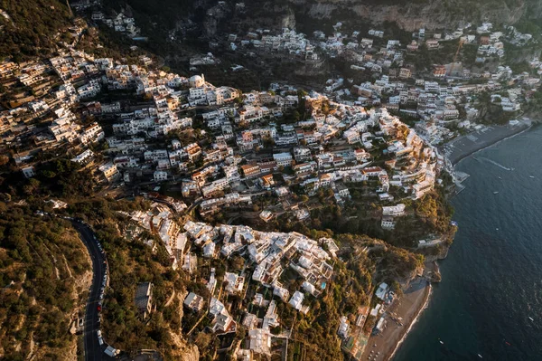 Letecký Pohled Positano Malé Městečko Podél Pobřeží Amalfi Itálie Royalty Free Stock Fotografie