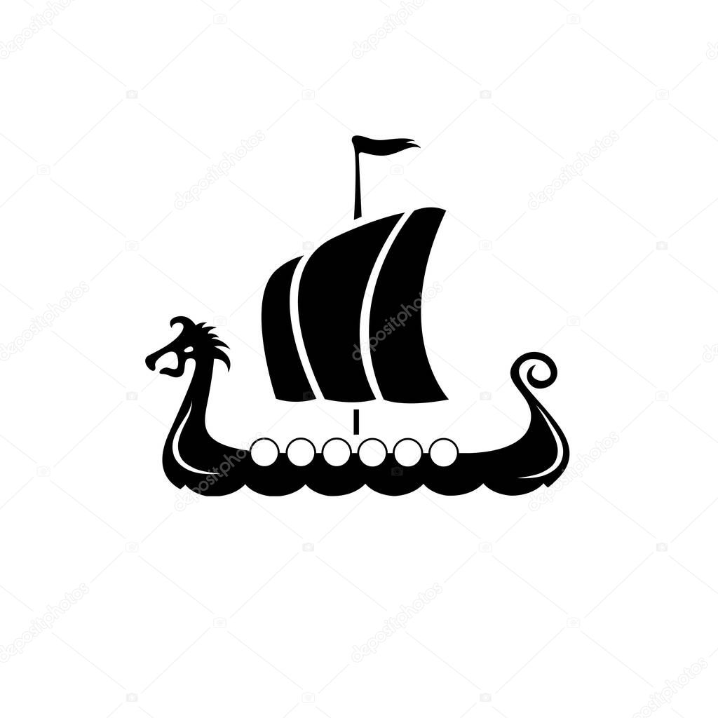 Drakkar vikings logo vector illustration. Viking ship boat scandinavia logo icon. Viking transport warship.