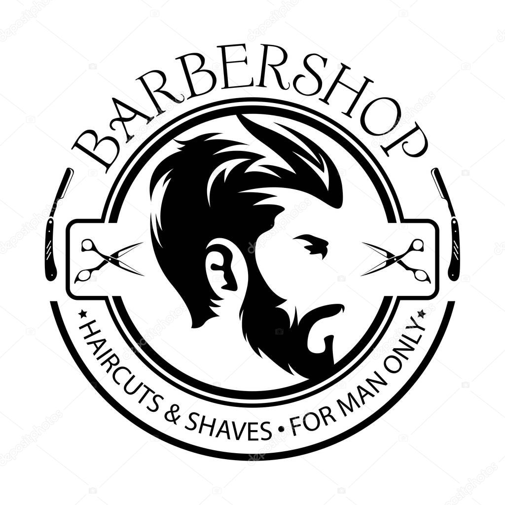 Barber shop vector vintage illustration set. Bearded men barbershop monochrome silhouette. Design elements collection for emblems, logo, labels.