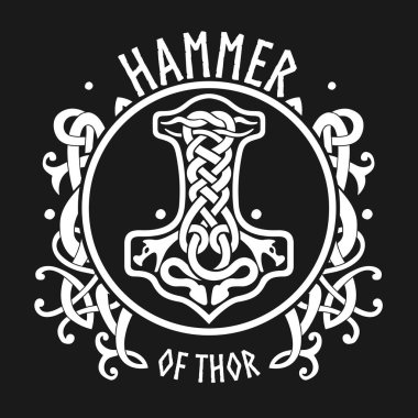 Hammer of Thor Mjolnir Celtic knot, Scandinavian Viking style ornament. Isolated vector illustration. Hand drawing. clipart