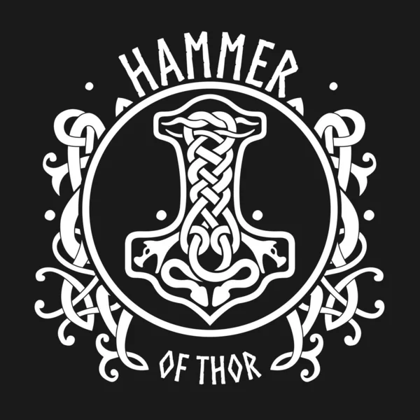 Hammer of Thor Mjolnir Celtic knot, Scandinavian Viking style ornament. Isolated vector illustration. Hand drawing. — 图库矢量图片