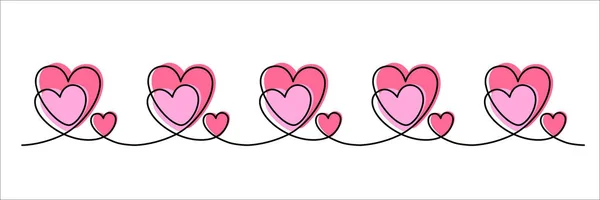 Dessin continu d'une ligne de cœurs isolés sur fond blanc. Illustration vectorielle EPS10 pour bannière, valentine, mariage, modèle, affiche. Image en ligne mince noire de l'icône du cœur. — Image vectorielle