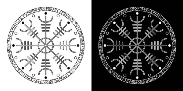 Timón de asombro timón de terror. Aegishjalmur Bastones mágicos islandeses con runas escandinavas. Aislado en blanco, ilustración vectorial — Archivo Imágenes Vectoriales