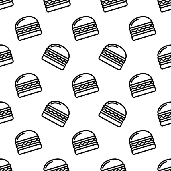 Hamburger Pattern Hand Drawn Icons Burger Seamless Monochrome Burger Pattern — Stock Vector