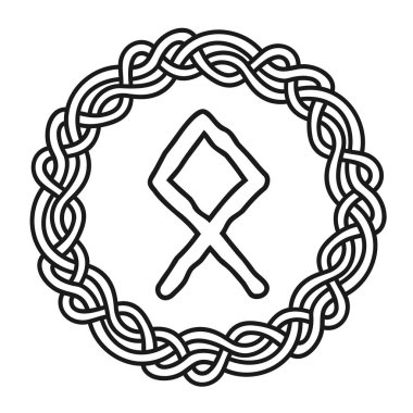 Rune Othala bir çember içinde - antik bir İskandinav sembolü veya işareti, tılsım. Viking yazısı. Web siteleri, oyunlar, yazdırma ve gravür için el çizimi vektör çizimi çizimi.
