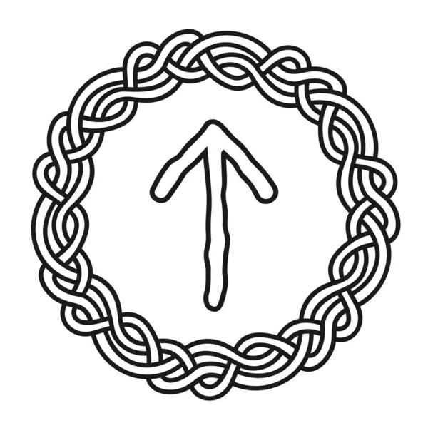 Rune Teiwaz Cirkel Gammal Skandinavisk Symbol Eller Skylt Amulett Vikingaskrivande — Stock vektor