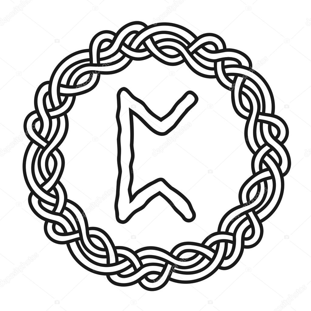 Rune Perthro in a circle - an ancient Scandinavian symbol or sign, amulet. Viking writing. Hand drawn outline vector illustration for websites, games, print and engraving.