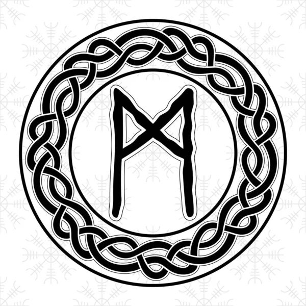円の中でルーン マナズ 古代北欧のシンボルや記号 お守り バイキングの書き込み 手描きアウトラインベクトルイラストウェブサイト ゲーム 彫刻のための — ストックベクタ