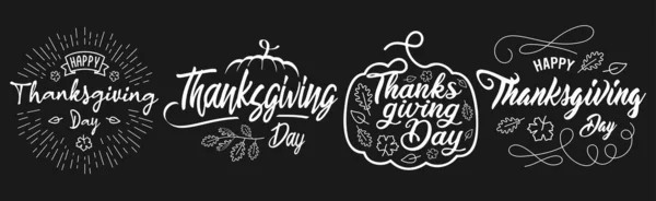 Happy Thanksgiving Set Pumpkin Shaped Holiday Design Autumn Leaves November — Stock Vector
