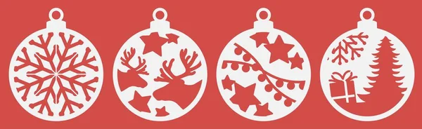 Christmas Tree Decorations Set Silhouette Christmas Toys Balls Snowflakes Deer — 스톡 벡터