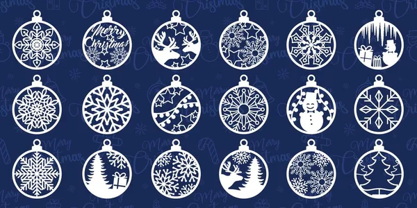 Silhouette Christmas Toys Christmas Tree Decorations Set Balls Deer Snowflakes Vector de stock