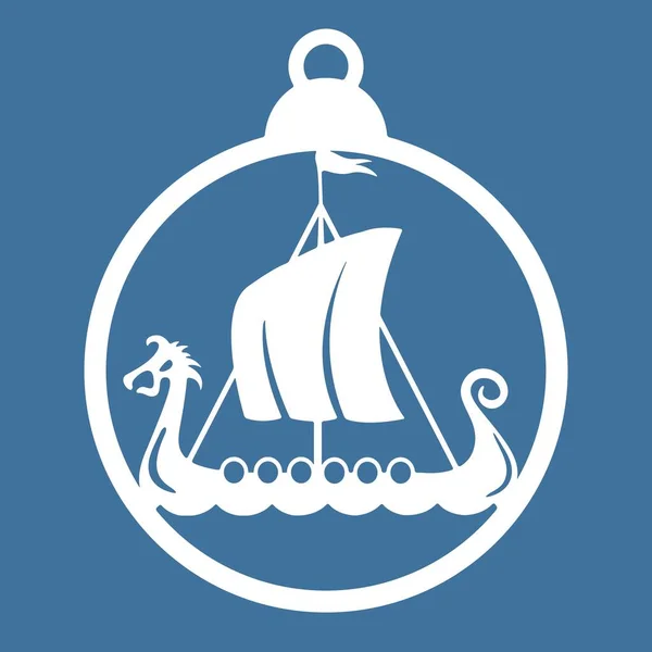 Christmas Ball Drakkar Scandinavian Viking Warship Hanging Decoration Template Yule — Stok Vektör