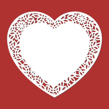 Laser cut Christmas template set. Heart with border of snowflakes. Winter photo frame. For New Years paper cards, scrapbooking. Vector illustration