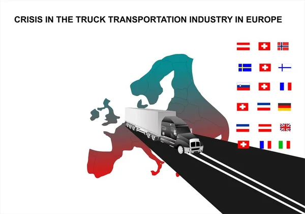 Transporte Estilo Isométrico Caminhão Europegargo Ilustração Isolada Vetor Plano — Vetor de Stock