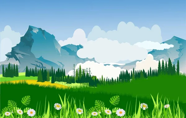 Green Alpen Valley Field Vector Nature Landscape — Stockvektor