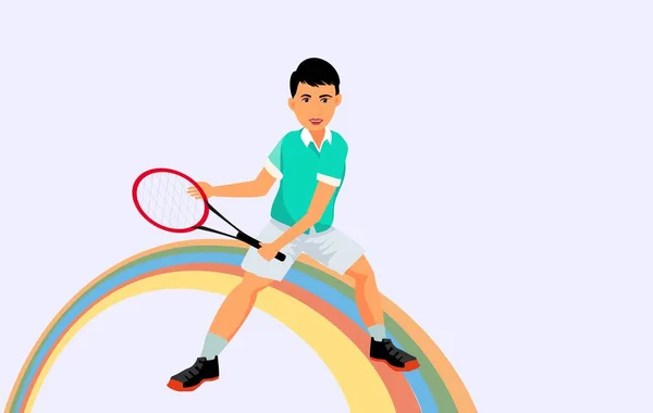 Ein Tennisprofi Mit Schläger Der Hand Isoliert Auf Weiß Vektorillustration — Stockvektor