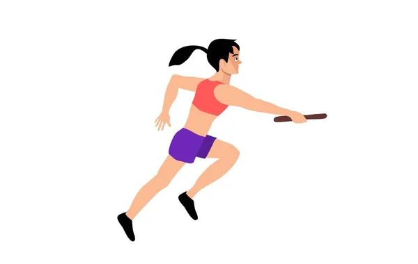 Relé Běžec Sportovní Ženy Boční Pohled Izolované Bílém Vektoru — Stockový vektor