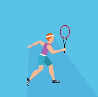 Tenisçinin düz vektörü topa vurmaya hazır, spor temalı