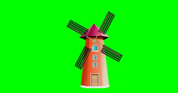 Moulin Animation Sur Fond Vert Écran Bacground — Video