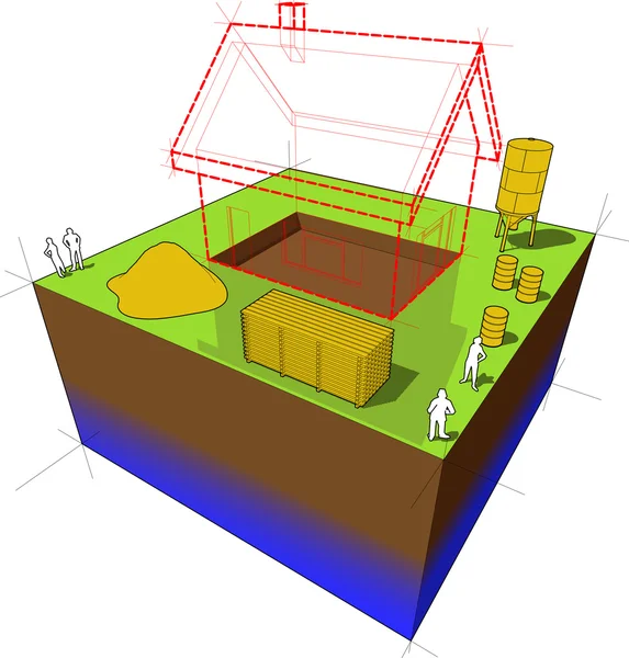 Casa em diagrama de construção —  Vetores de Stock