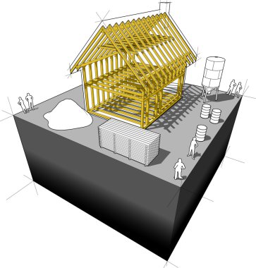 Detached house framework diagram clipart