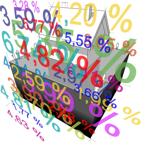 独立式的房子和利率百分比图 — 图库矢量图片