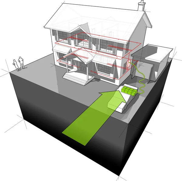 Huis aangedreven met electrocar diagram — Stockvector