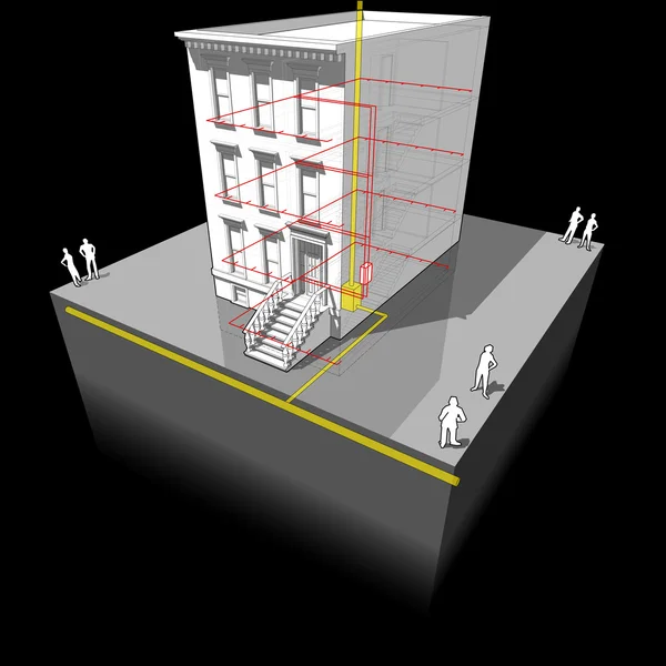 Maison de ville avec micro-chaleur au gaz et diagramme du générateur d'électricité — Image vectorielle