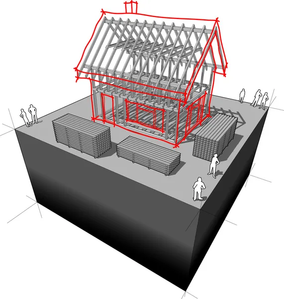 それ以上の戸建住宅スケッチ家フレームワーク — ストックベクタ