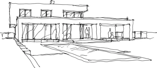 Ručně Kreslený Architektonický Náčrt Krásné Klasické Samostatně Stojící Vesnický Dům — Stockový vektor
