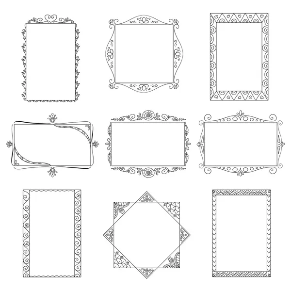 Reihe von Vektor-Doodle-Frames. — Stockvektor