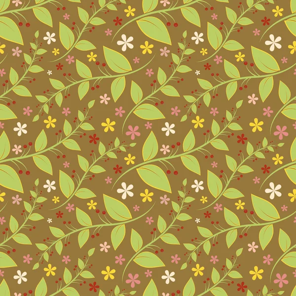 Motivo floreale senza cuciture con foglie geometriche stilizzate e fiori . — Vettoriale Stock