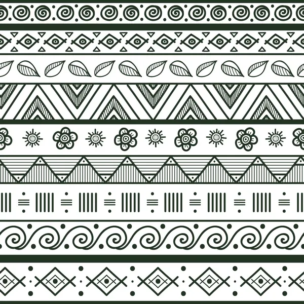 部族のストライプの手描きのシームレスなパターン. — ストックベクタ