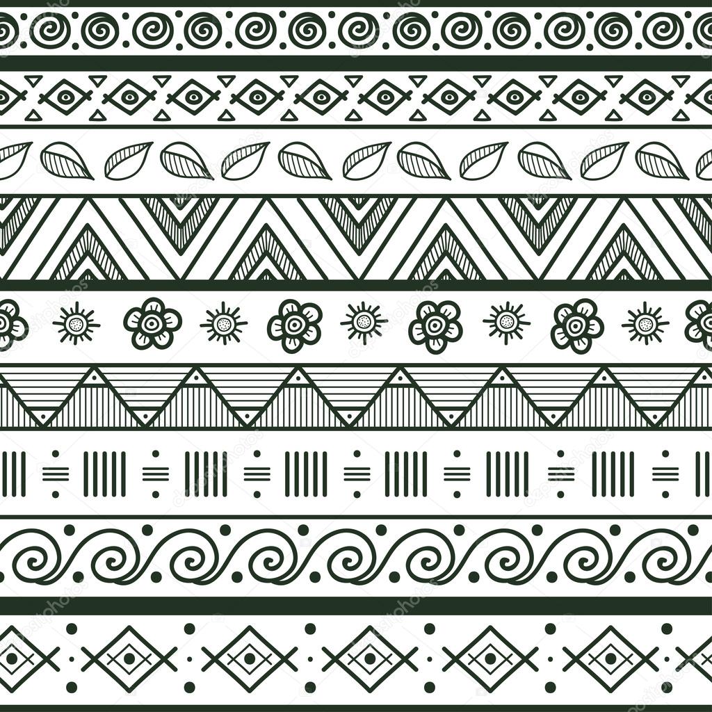 Tribal striped hand drawn seamless pattern.