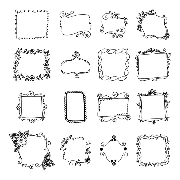 Set of hand drawn doodle frames. — Stock Vector