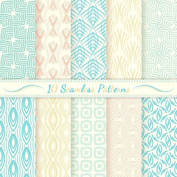 Conjunto de diez patrones retro sin costuras . — Vector de stock