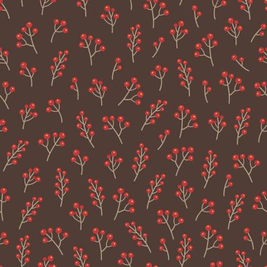 Böğürtlen filizleriyle kusursuz bir Noel deseni. Kış dönemi. Vektör illüstrasyonu