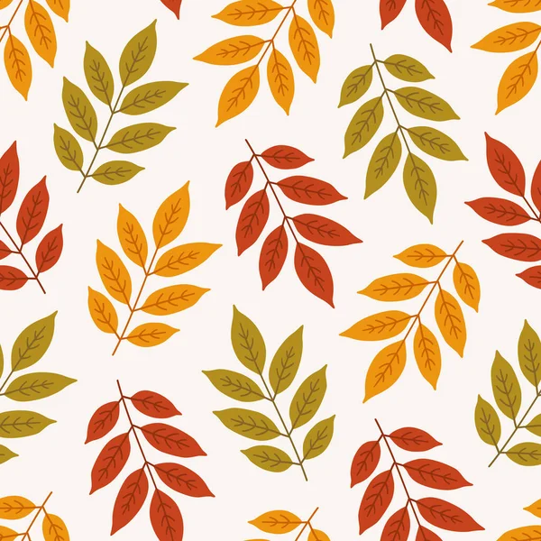 Autumn Seamless Pattern Colorful Ash Leaves Vector Illustration White Background — Stock Vector