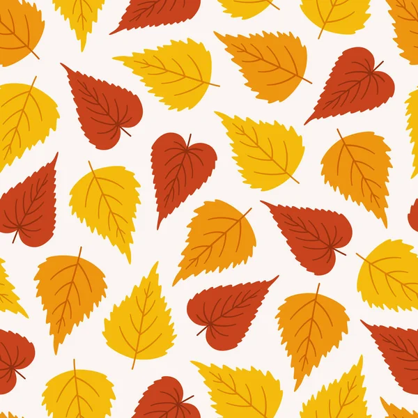 Jesienny Bezszwowy Wzór Kolorowymi Liśćmi Brzozy Ilustracja Wektora Białym Tle — Wektor stockowy